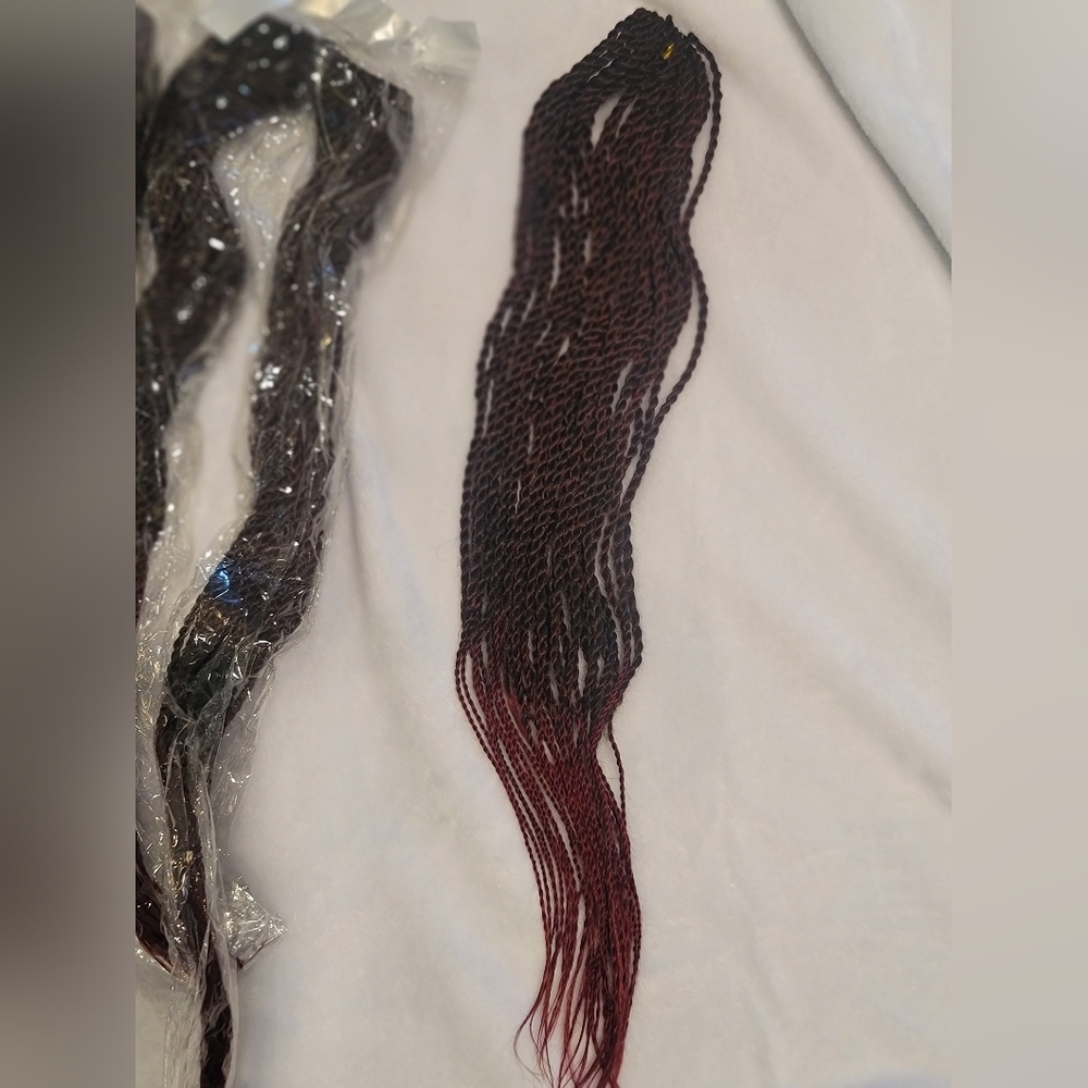 18" Braided Senegalese Twist Pre-looped Crochet Extensions in Black and Burgundy
